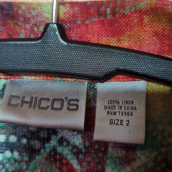 Chico's Bright Print Soft Linen Button Up Short Sleeves Boxy Cropped Shirt Sz M - Picture 6 of 7
